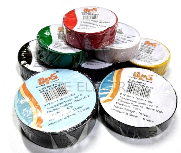 OPS PVC TAPE COLOUR WIRE TAPE 18MM / 24MM  BLACK / RED / GREEN / YELLOW / WHITE / BLUE