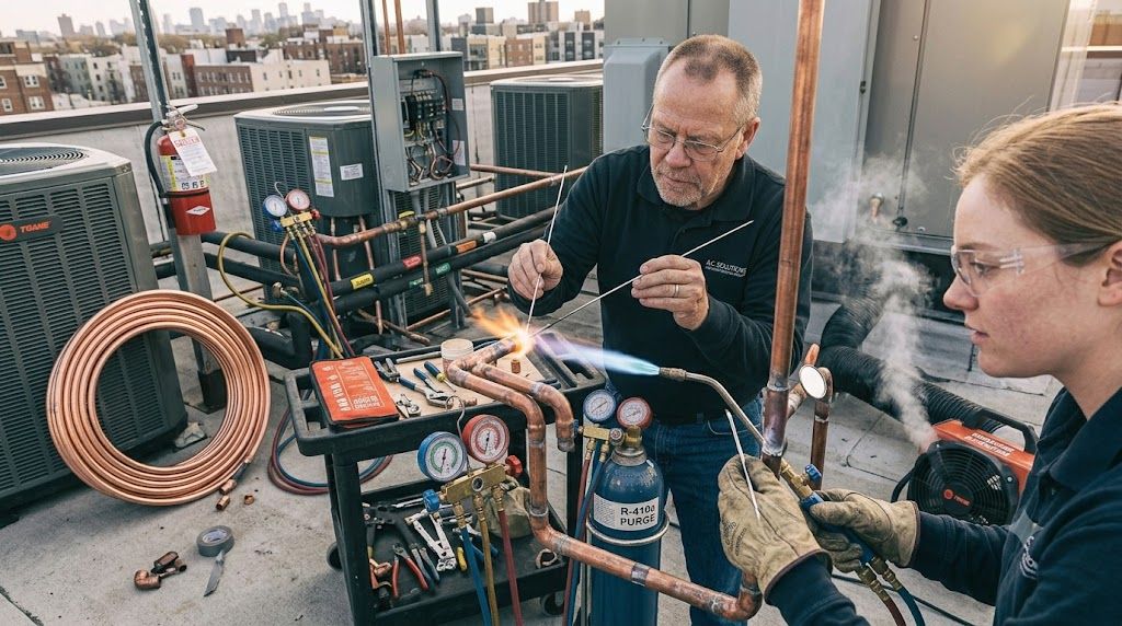 copper pipe brazing air conditioner installation