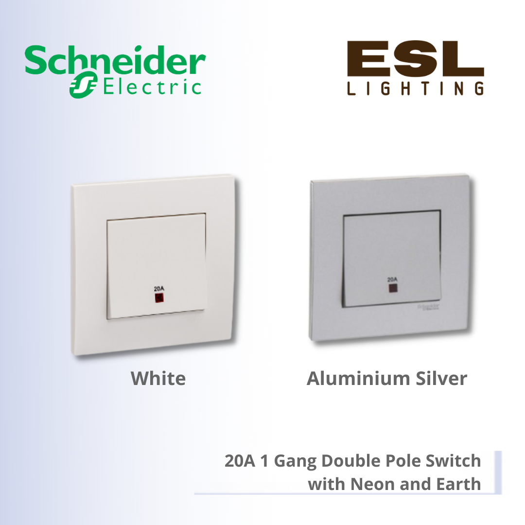 SCHNEIDER Vivace 20A 1 Gang Double Pole Switch with Neon and Earth - KB31D20NE_WE_G11 KB31D20NE_AS_G11