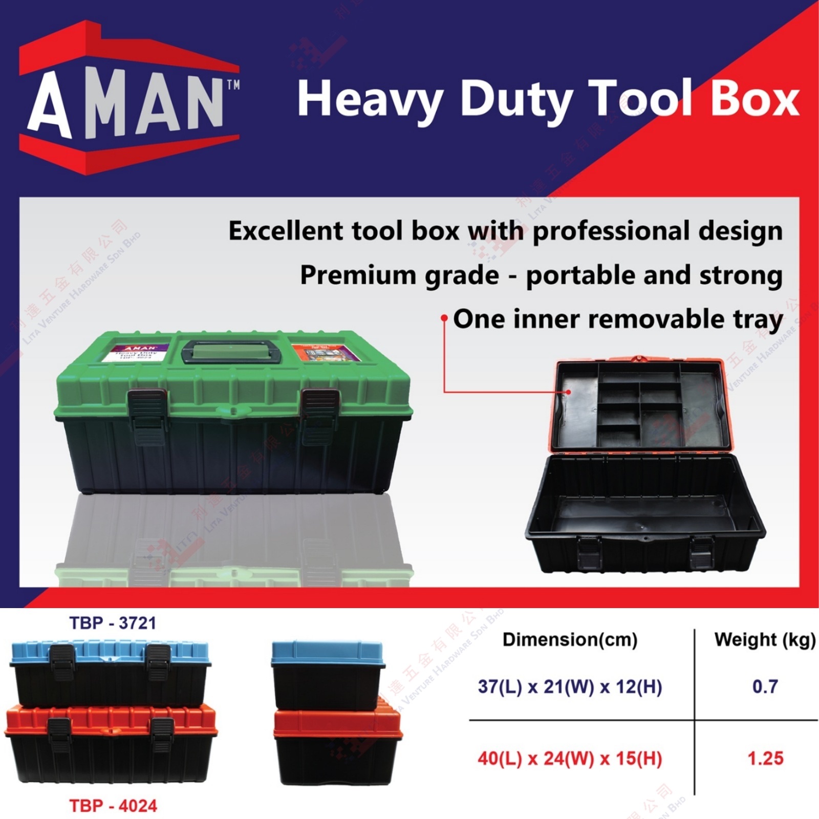 AMAN BRAND TOOL BOX - TBP3721 TBP4024