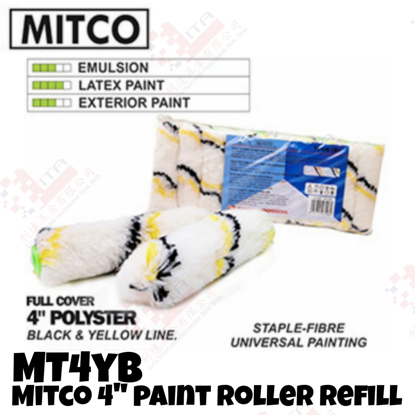 MITCO BRAND 4'' PAINT ROLLER REFILL - MT4YB