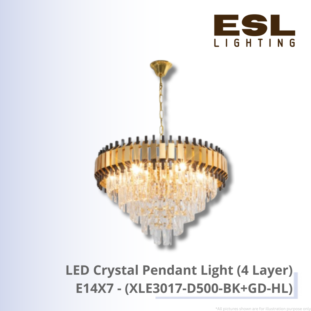 LED Crystal Pendant Light E14X7 (4Layer) - XLE3017-D500-BK+GD-HL