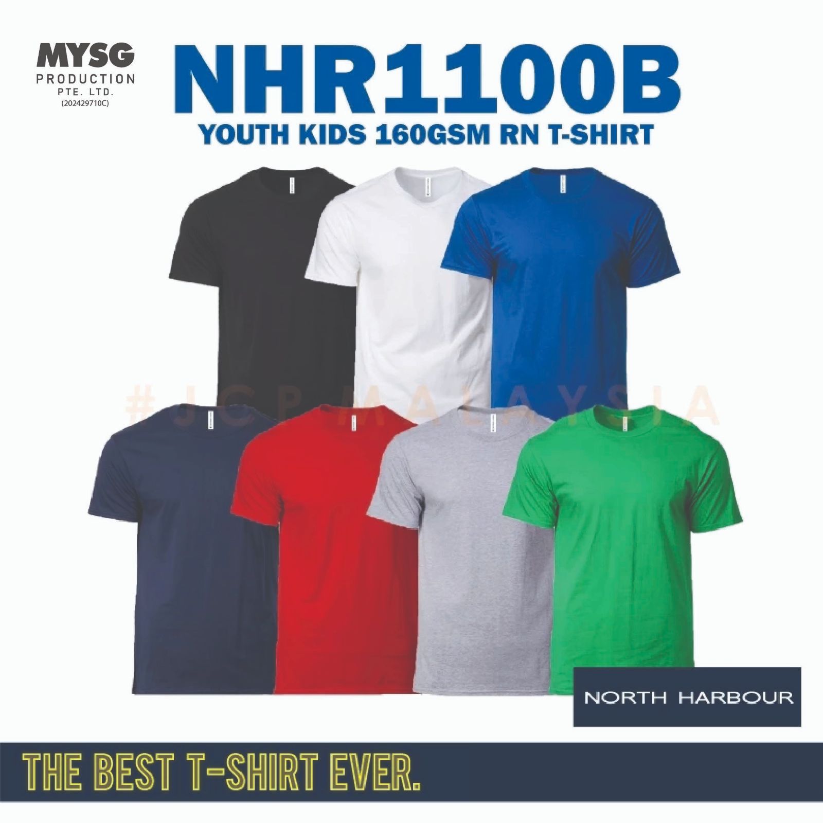 North Harbour NHR1100B  The Best Ever Youth Kids Round Neck Cotton T-Shirt - Black/White/Royal/Navy/Red/Sport Grey/Green