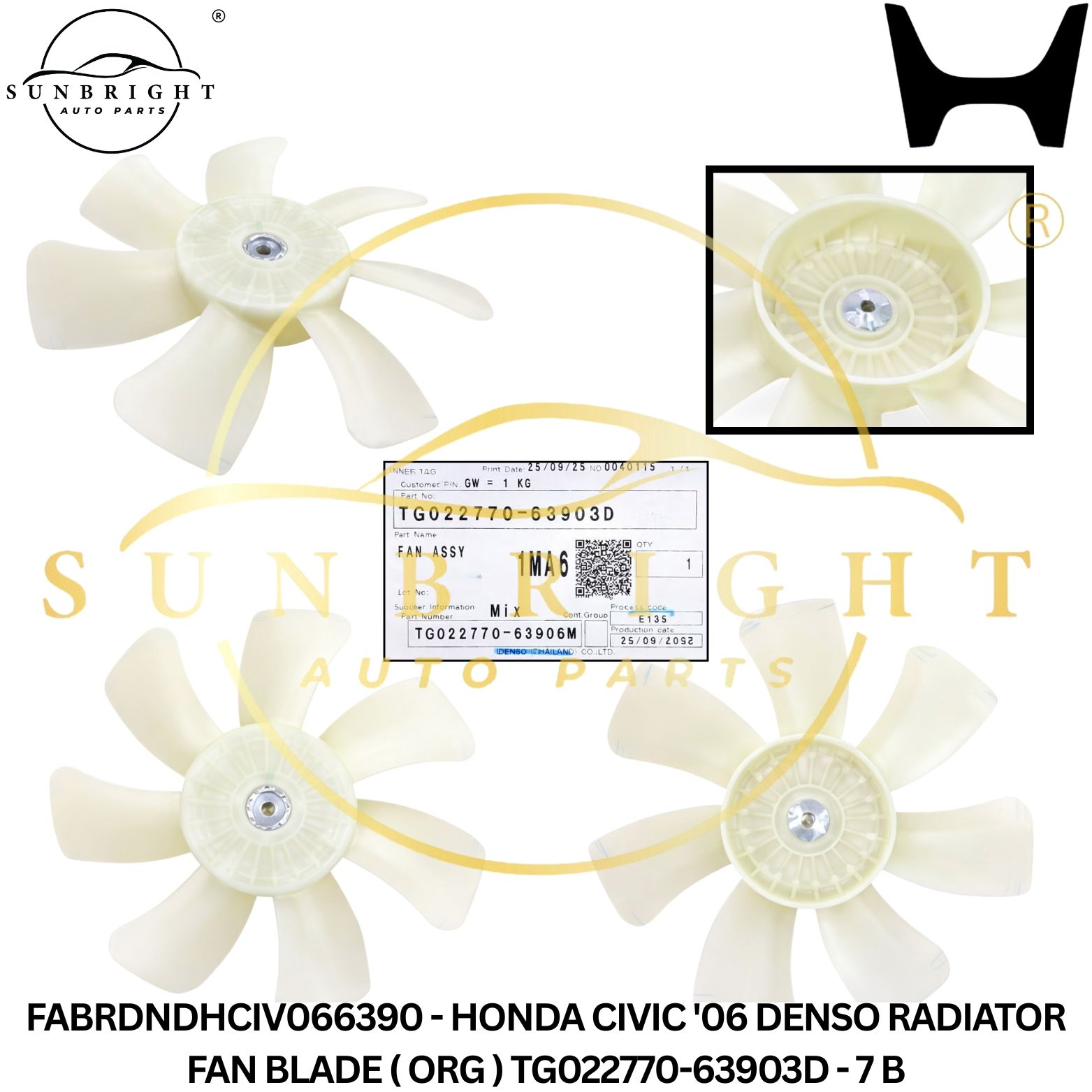 FABRDNDHCIV066390 - HONDA CIVIC '06 DENSO RADIATOR FAN BLADE ( ORG ) TG022770-63903D - 7 B