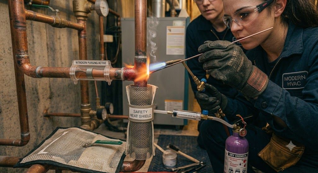 HVAC copper joint brazing safety techniques