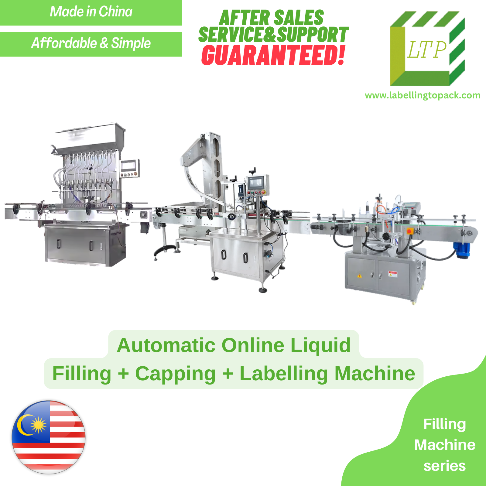 Automatic Online Liquid Filling + Capping + Labelling Machine