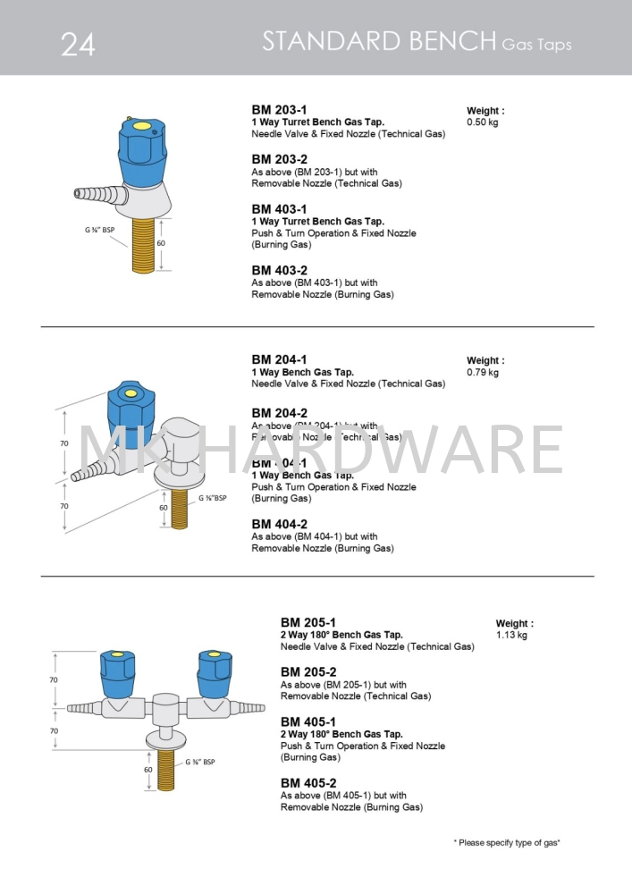 STANDARD BENCH (GAS TAPS)