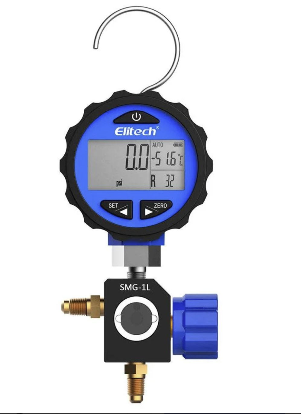Elitech SMG-1L Refrigeration HVAC Digital Pressure Gauge for 87+ Refrigerants with Backlight -14.5-500 PSI