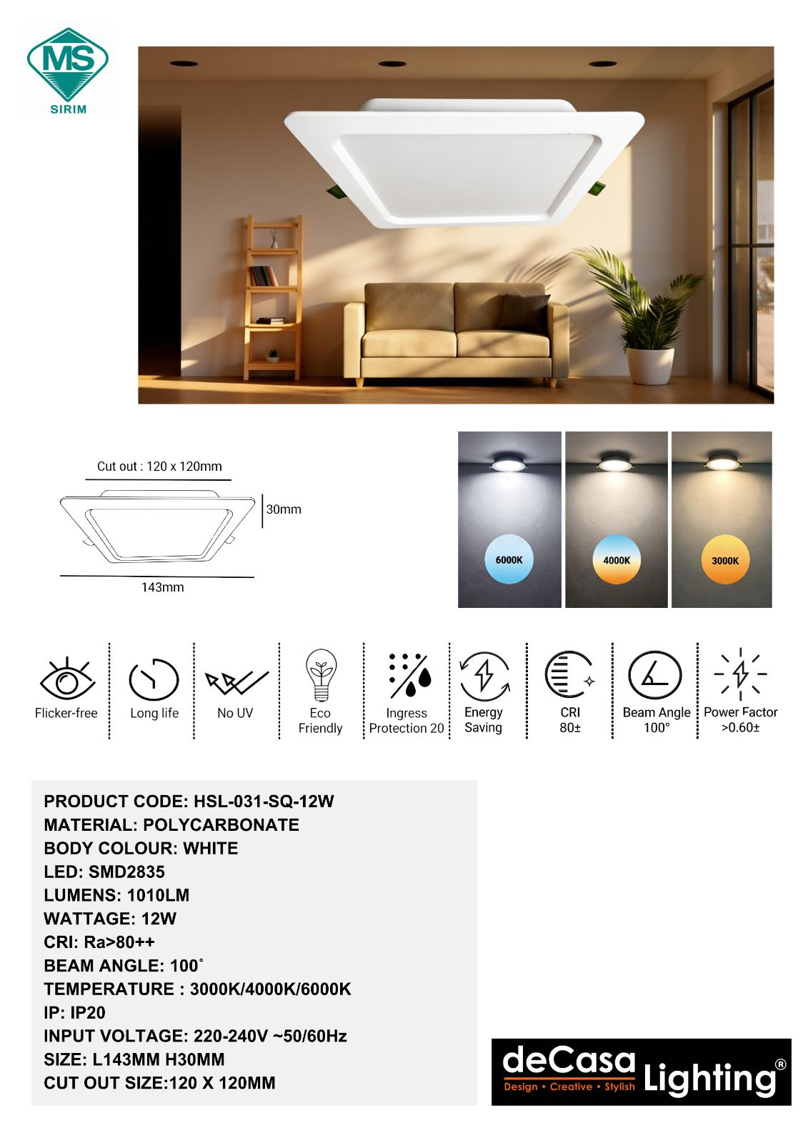 LED RECESSED DOWNLIGHT(HSL-031-SQ-12W)