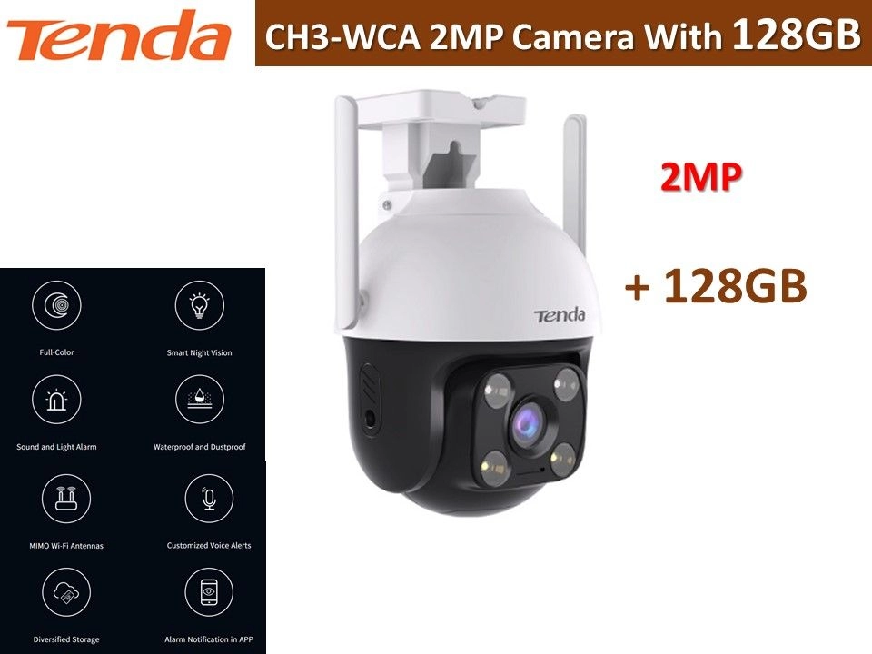 Tenda CH3-WCA Smart Full-Color Night Vision Wireless 1080P (2MP) Outdoor Wi-Fi Pan/Tilt Camera