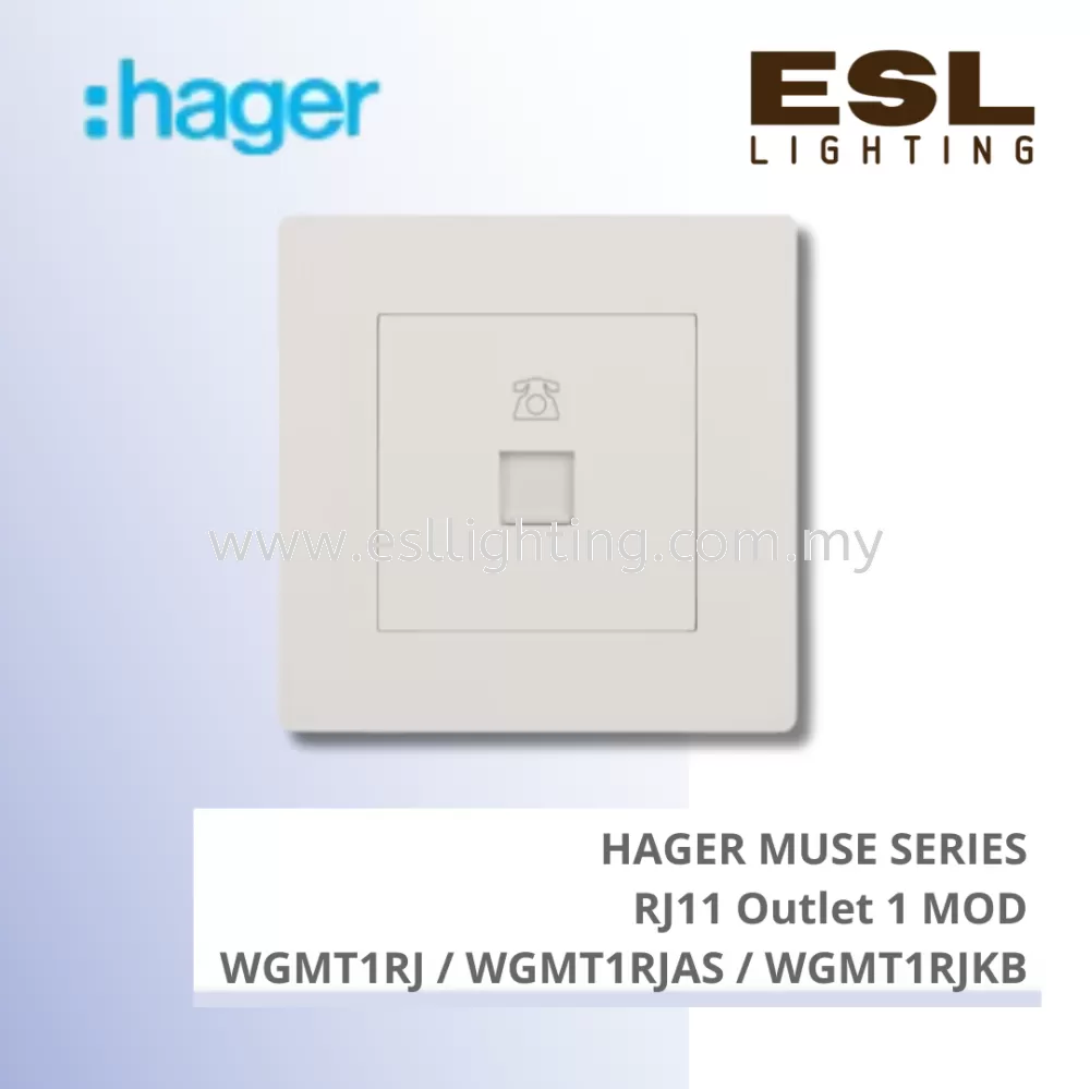 HAGER Muse Series - RJ11 Outlet 1 MOD - WGMT1RJ / WGMT1RJAS / WGMT1RJKB