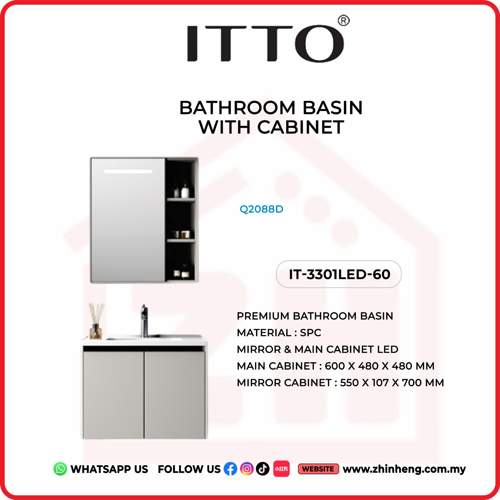 ​​​​​​​​​​​​​​ITTO BATHROOM BASIN WITH CABINET IT-3301LED-60