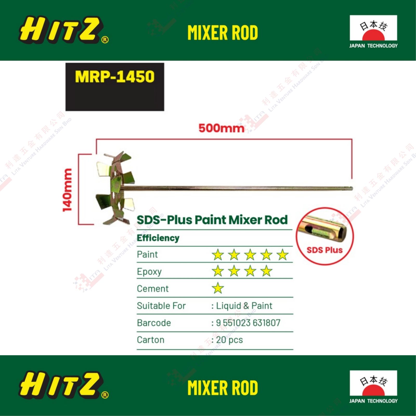 HITZ BRAND SDS PLUS PAINT MIXER  ROD - MRP1450