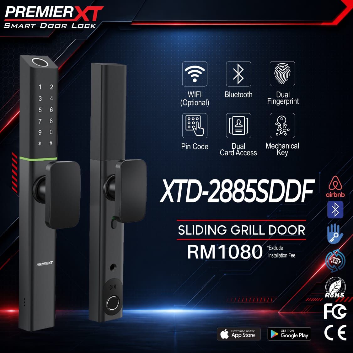 Premier XT Smart Door Lock XTD-2885SD/DF Sliding Door Smart Lock