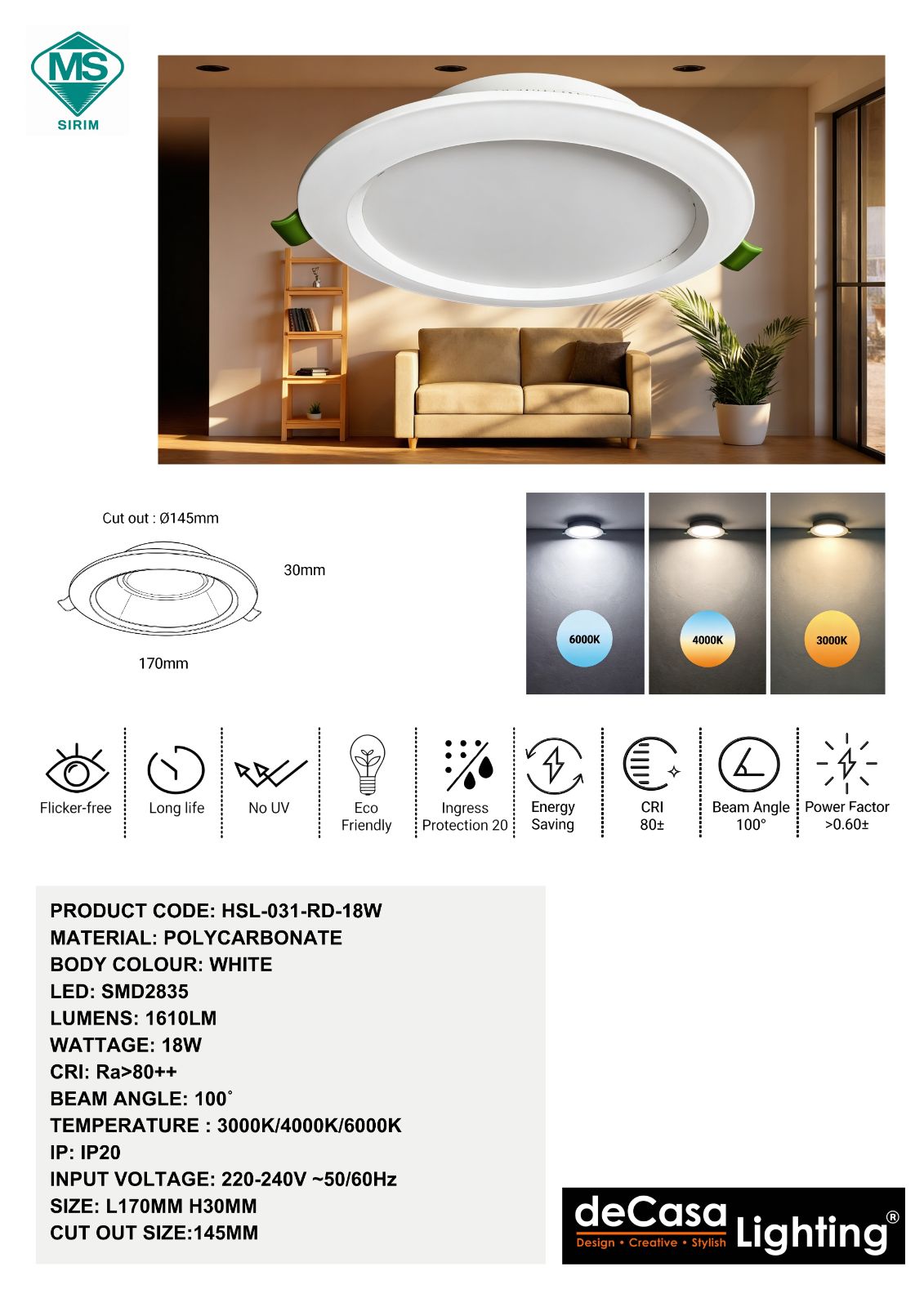 LED RECESSED DOWNLIGHT(HSL-031-RD-18W)
