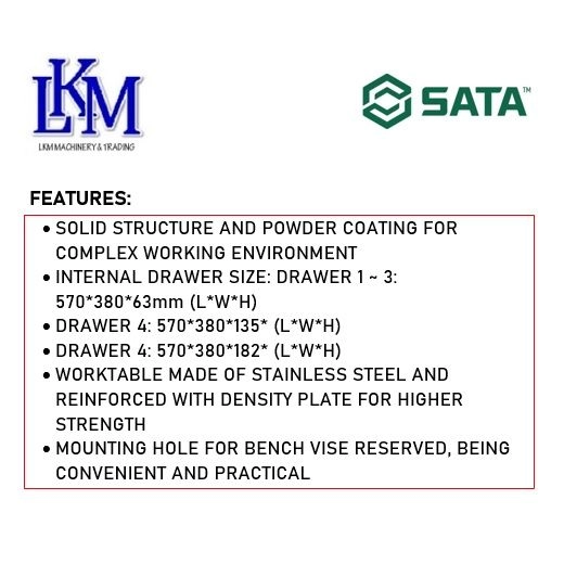 SATA TOOL TROLLEY / SATA 95208V4 DRAWER ROLLER CABINET WITH STAINLESS STEEL WORKBENCH (INCLUDE SATA 70841 4" BENCH VICE)