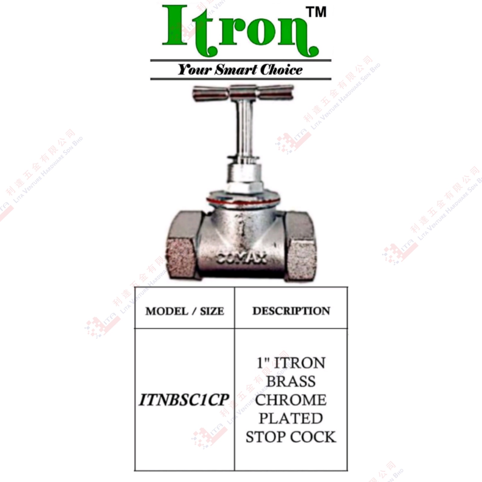 ITRON BRAND BRASS CHOROME PLATED STOP COCK - ITNBSC1CP
