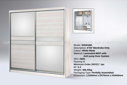 8' x 8' Wardrobe - WD81086 White Wash