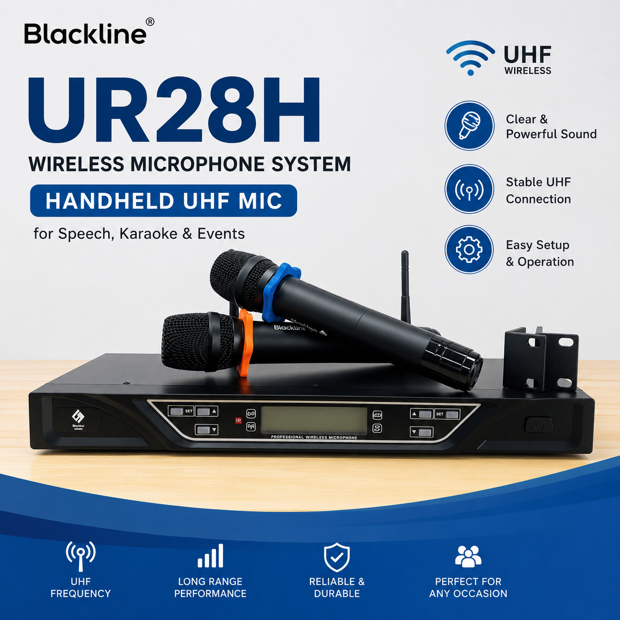 🎤 Blackline UR28H 无线麦克风系统 – 手持式UHF话筒，适用于讲话、卡拉OK与活动演出