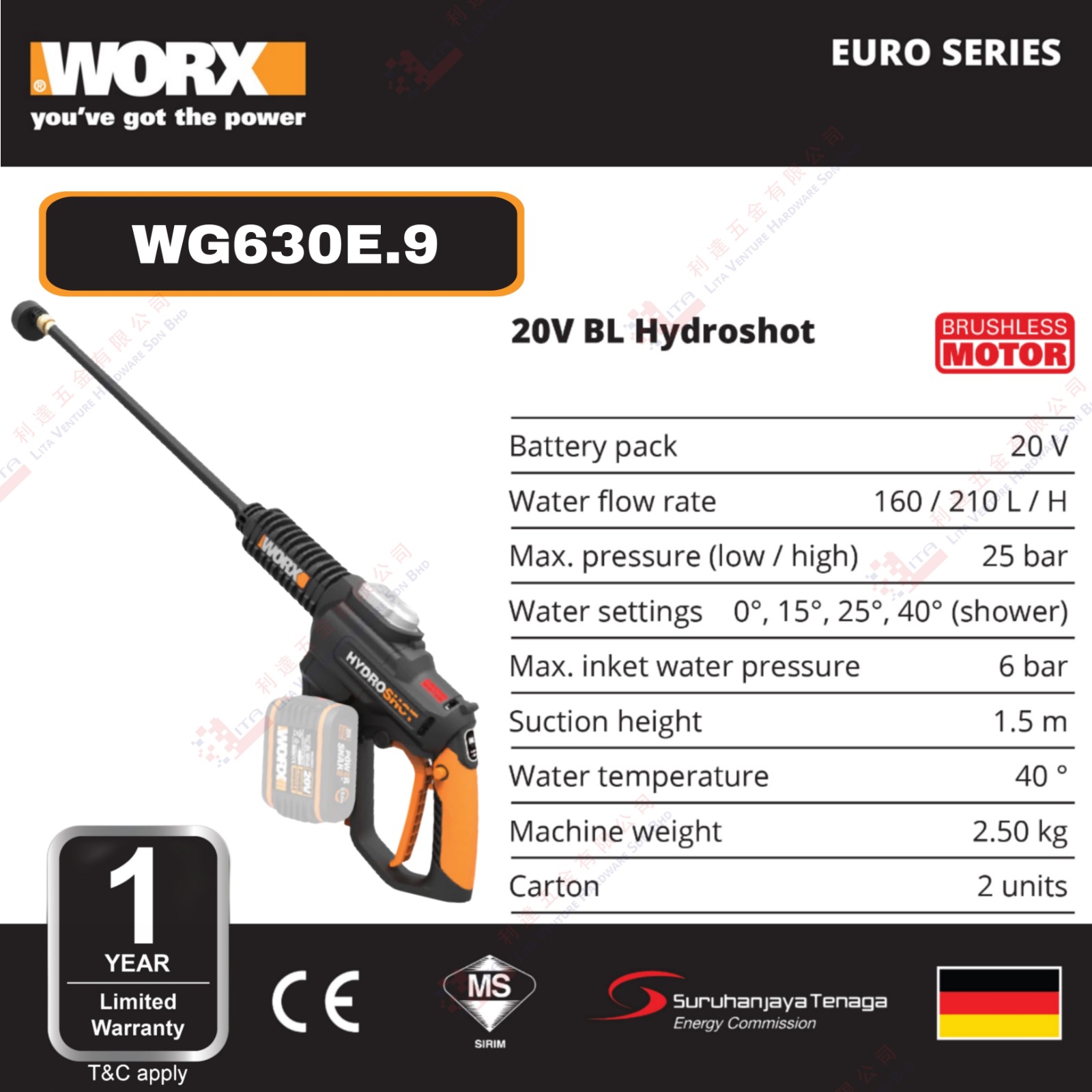 WORX BRAND 20V BL HYDROSHOT - WG630E.9