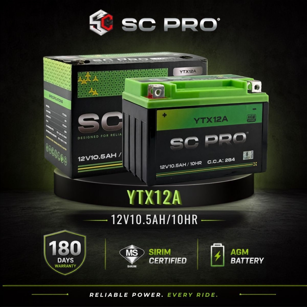 YTX12A-BS SC PRO - Bateri ER6N 2012/SYM(T2) 250I/GSX-R1000/750,1300/KAWASAKI-Z1000RR