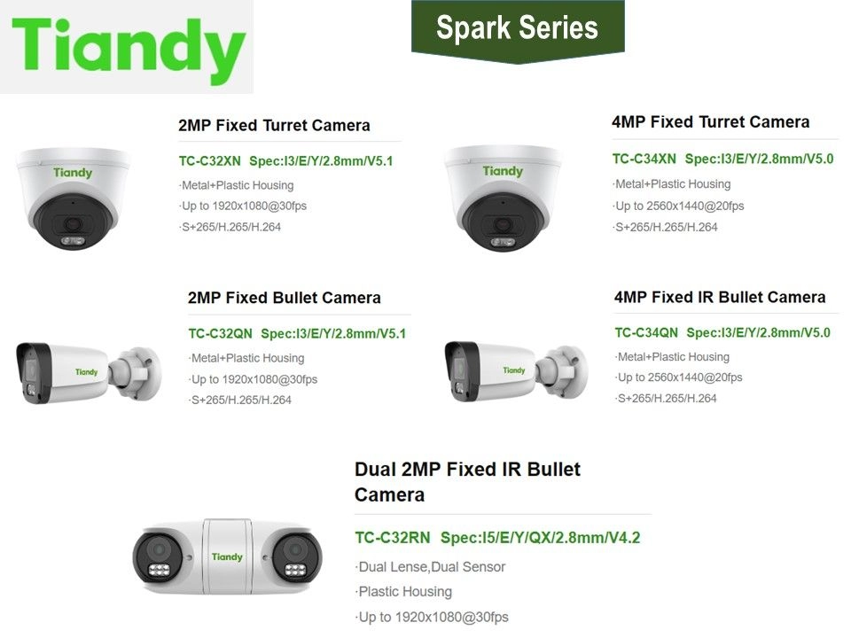 TIANDY IP Network CCTV System - 2MP IP Camera / AK Series / Spark Series / Color Maker