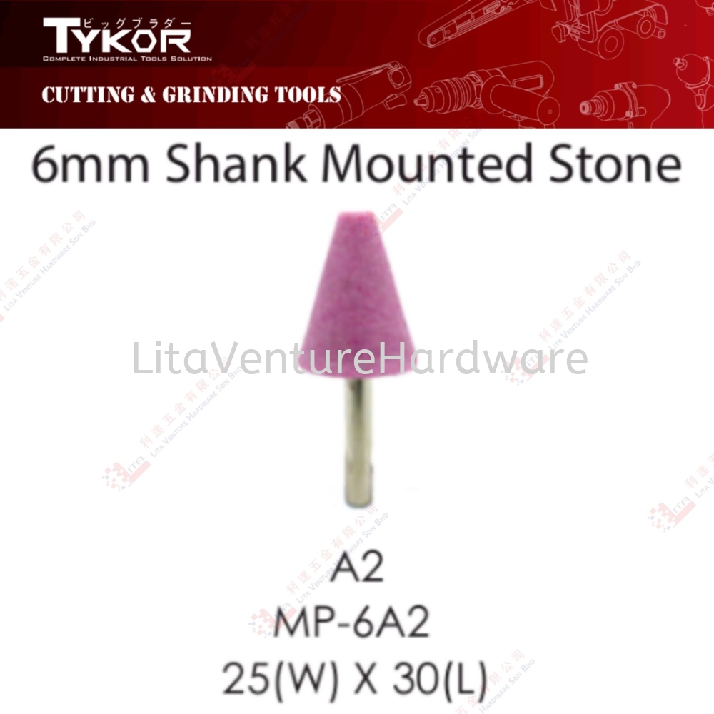 TYKOR BRAND 6MM SHANK MOUNTED STONE - A2 MP6A2 25WX30L