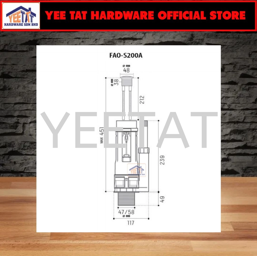 [ TECHPLAS ] FAO-S200A LIFTUP OUTLET VALVE 40/50mm WITH 48mm CHROME PLATED SINGLE FLUSH BUTTON REPLACEMENT