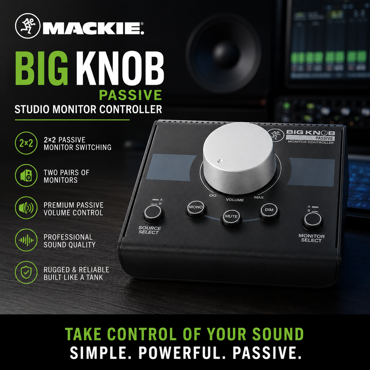 Mackie Big Knob Passive Studio Monitor Controller | 2x2 Passive Desktop Monitor Switching with Professional Sound Quality