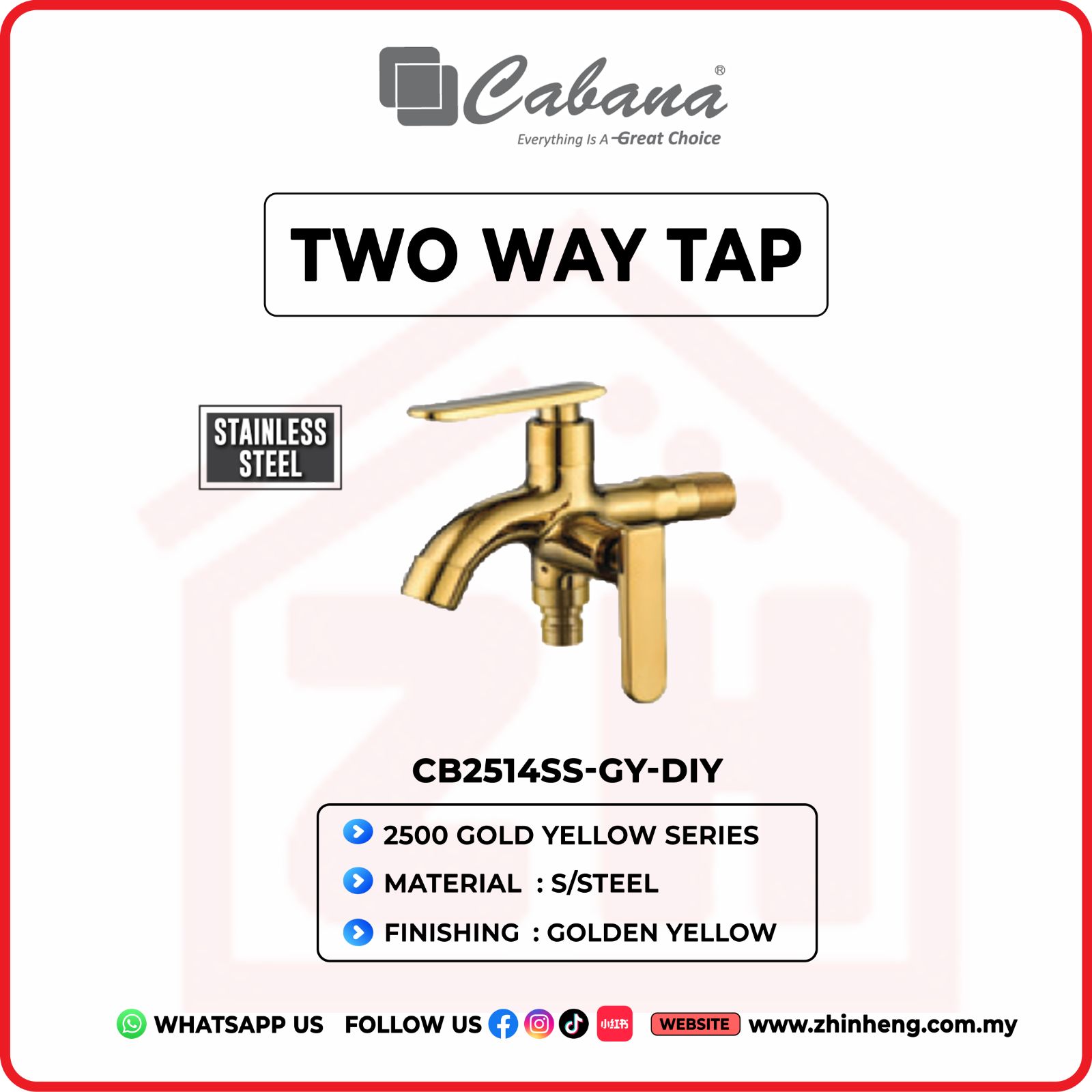 CABANA  TWO WAY TAP GOLDEN YELLOW  CB2514SS-GY-DIY