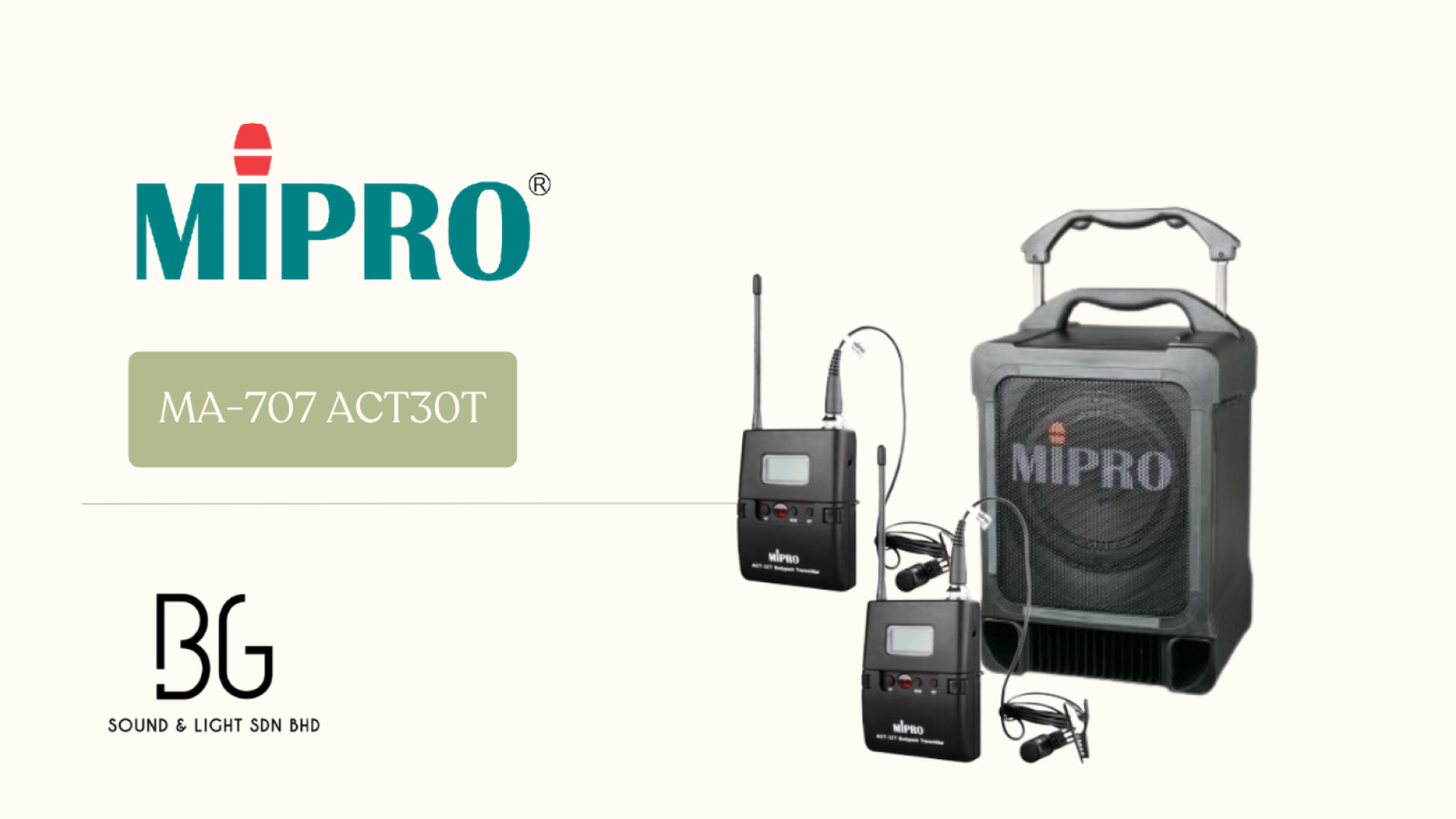 MIPRO MA-707 Portable PA System with Dual ACT-32T Bodypack Wireless Clip Microphones | UHF Wireless Speaker System Malaysia