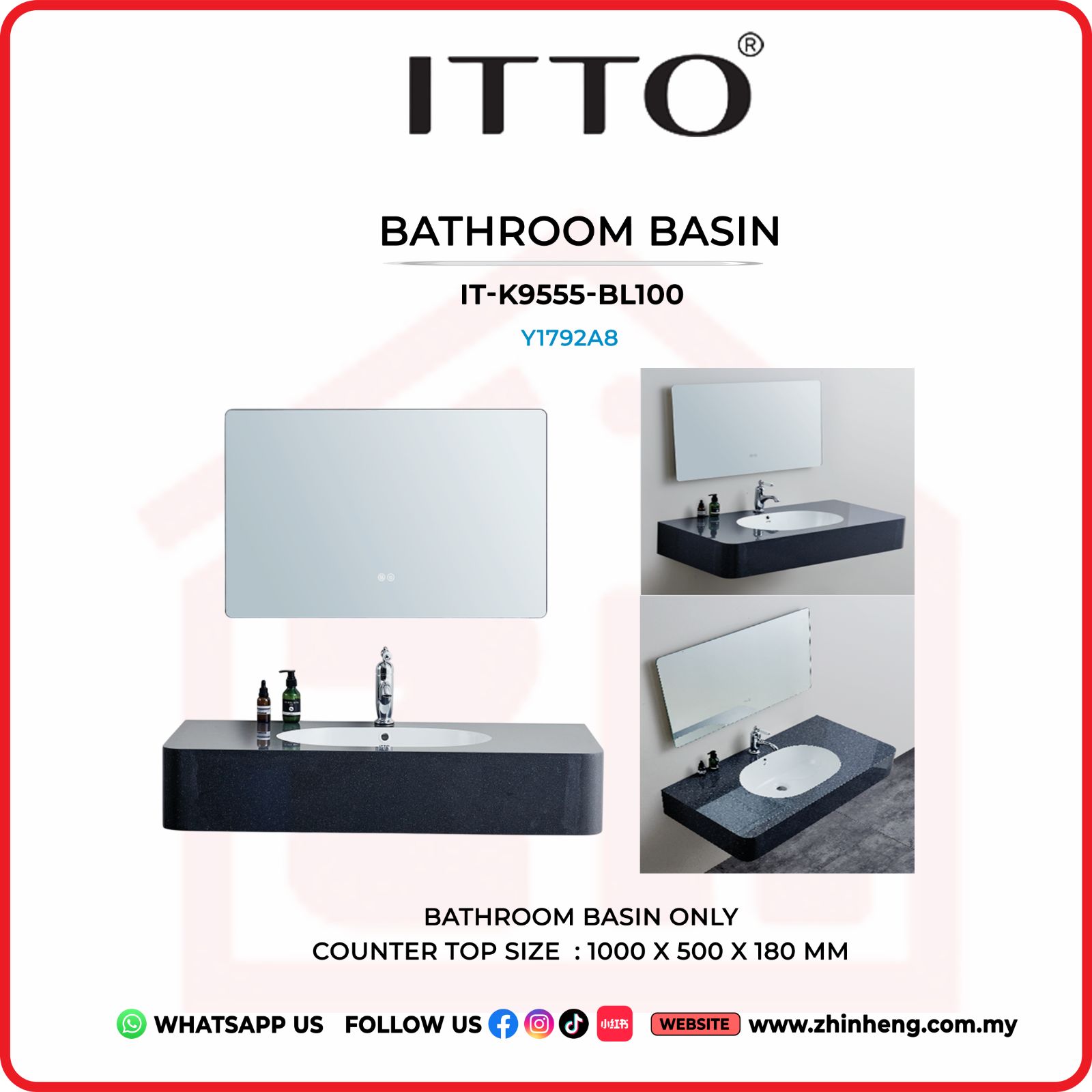 ITTO BATHROOM BASIN ONLY IT-K9555-BL100