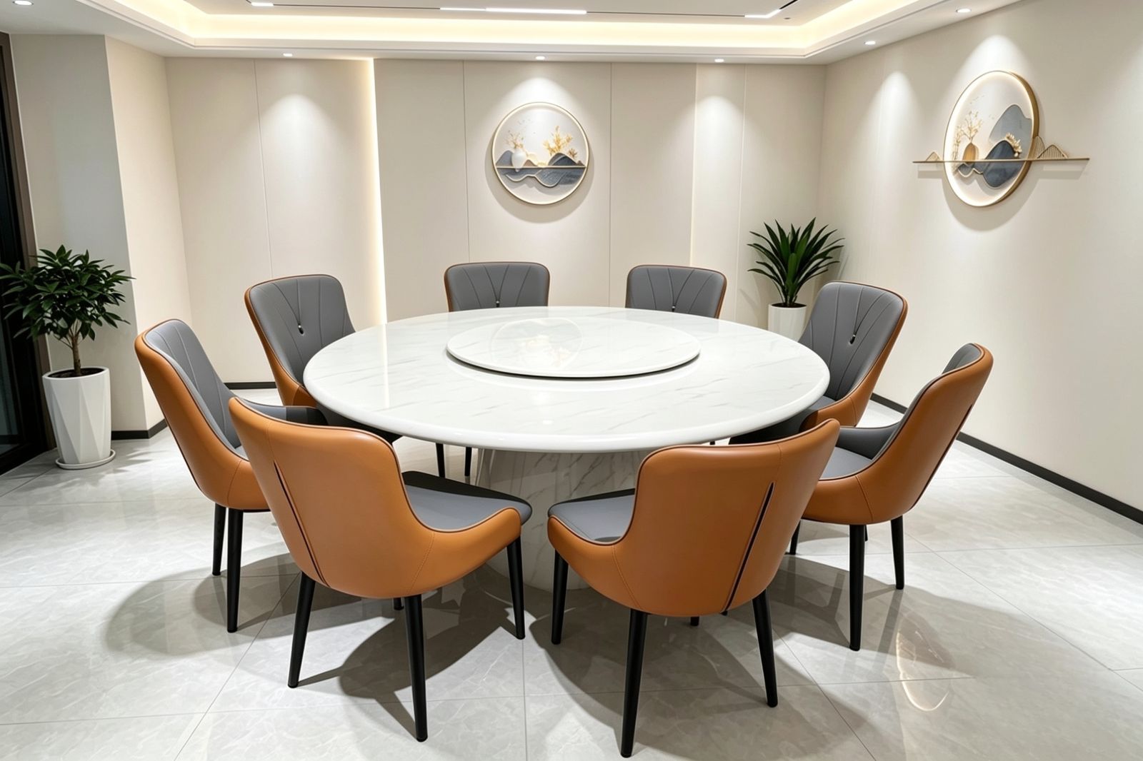 5ft Round Marble Dining Table with 8 Chairs