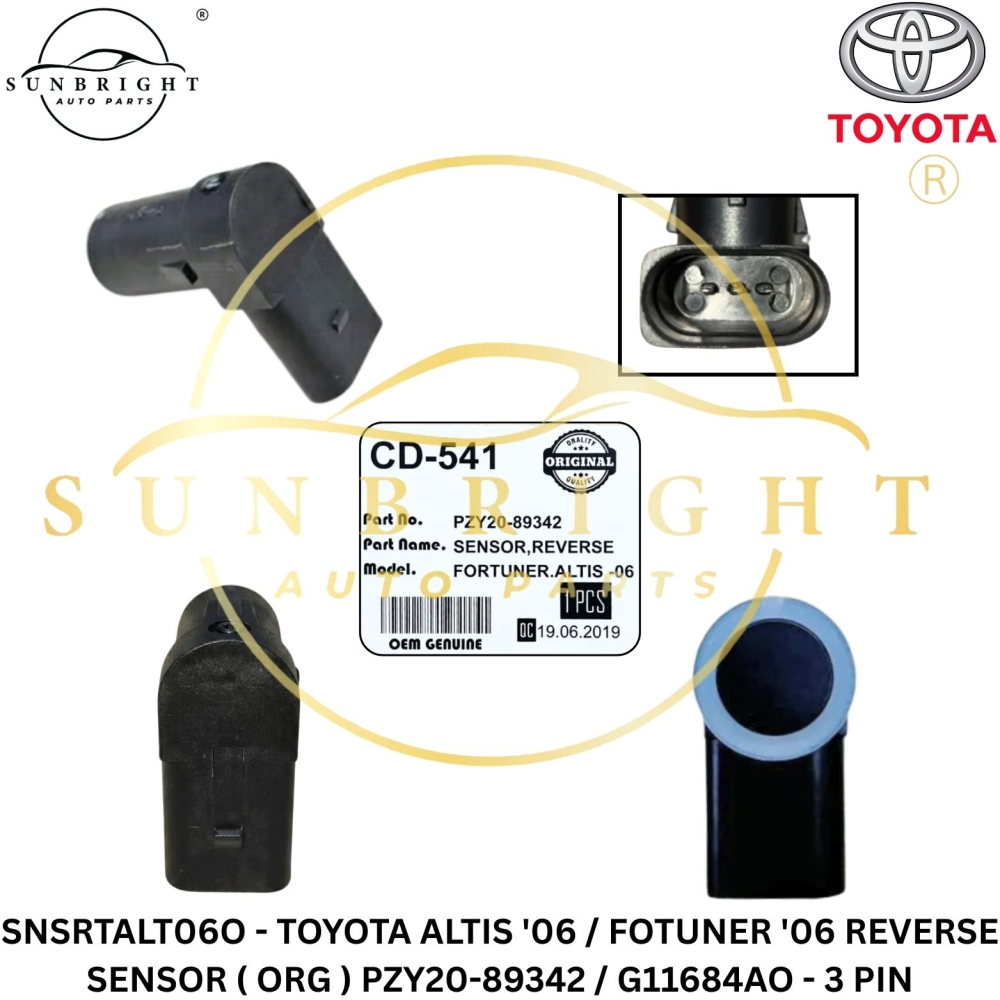 SNSRTALT06O - TOYOTA ALTIS '06 / FOTUNER '06 REVERSE SENSOR ( ORG ) PZY20-89342 / G11684AO - 3 PIN