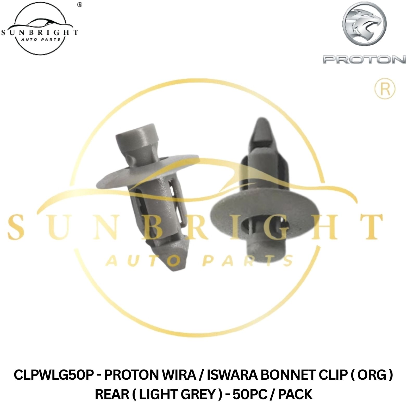 CLPWLG50P - PROTON WIRA / ISWARA BONNET CLIP ( ORG ) REAR ( LIGHT GREY ) - 50PC / PACK