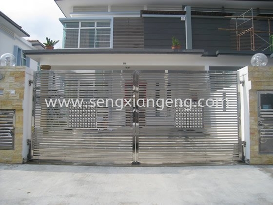 Stainless Steel Swing Main Gate Stainless Steel Main Gate Stainless Steel  Johor Bahru JB Electrical Works, CCTV, Stainless Steel, Iron Works Supply Suppliers Installation  | Seng Xiang Electrical & Steel Sdn Bhd