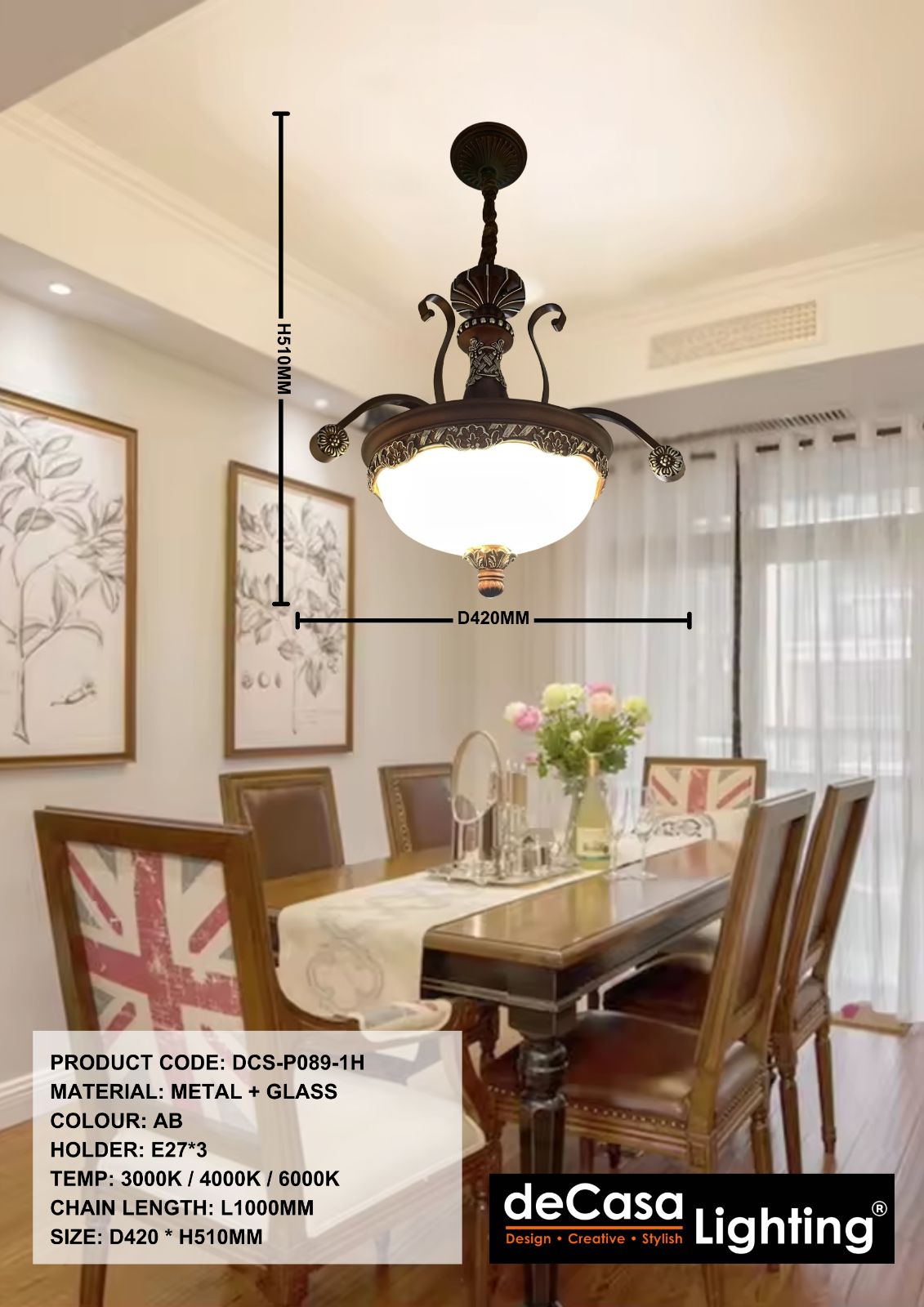 SINGLE ANTIQUE PENDANT LIGHT (DCS-P089-1H)