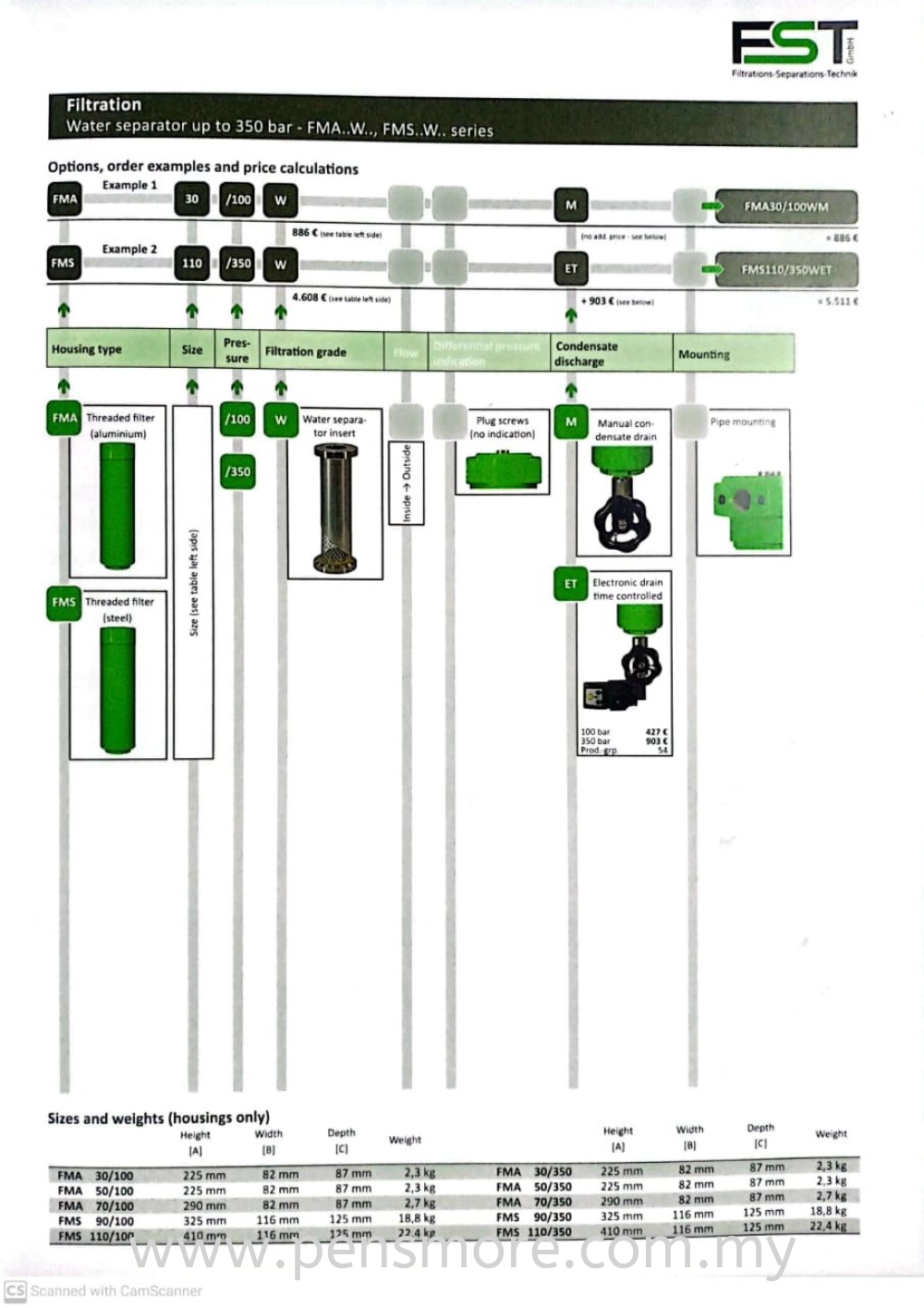 FST - Filtration Water Separator up 350Bar-FMA..W..FMS..W..Series