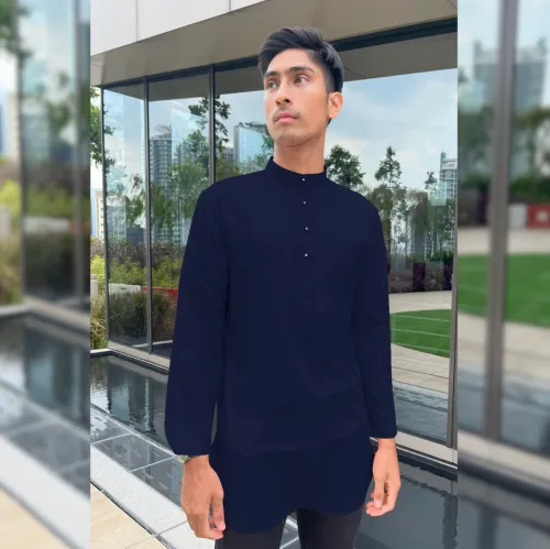 Baju Melayu Kurta Slim Fit Nagoya Baju Sahaja (KCM) Navy