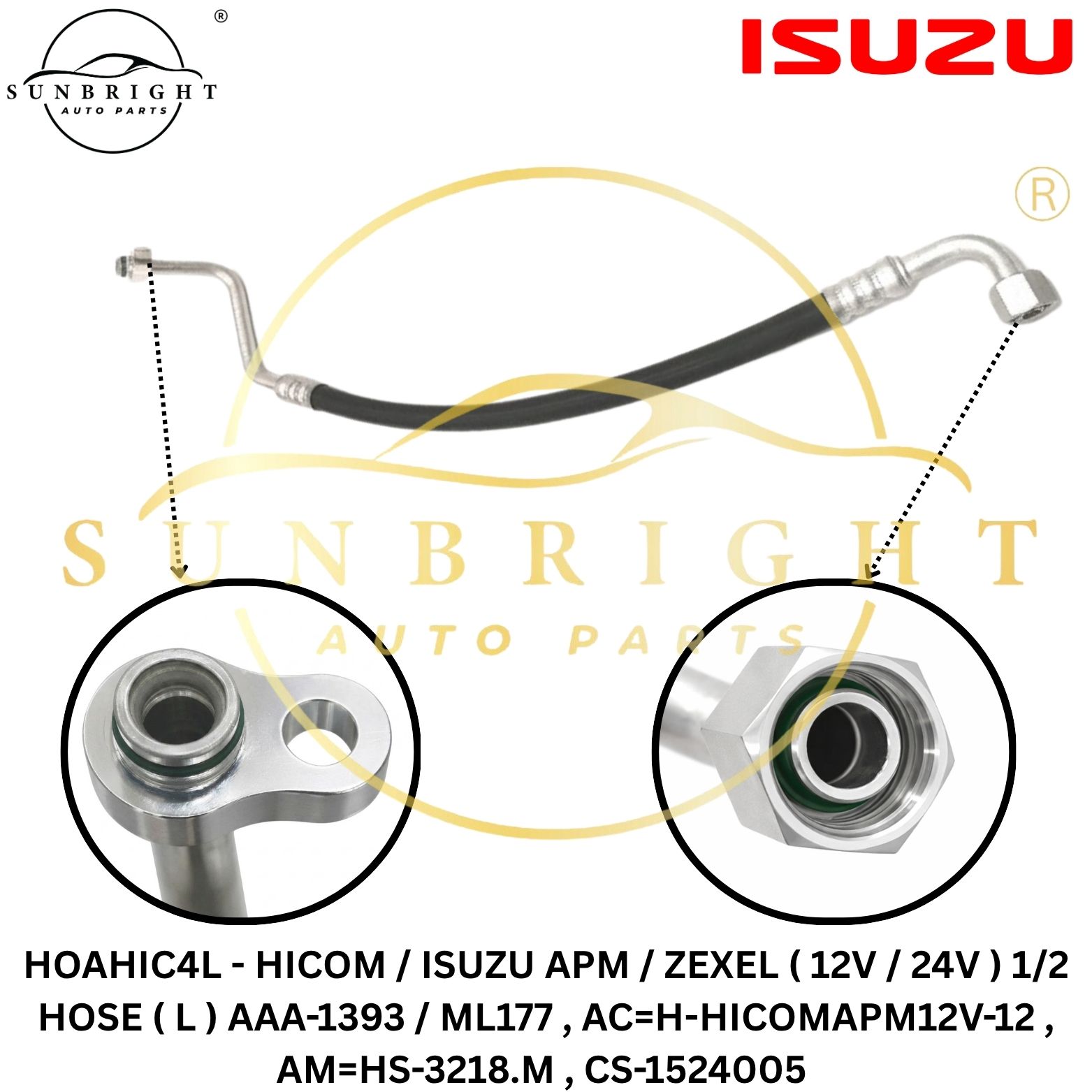 HOAHIC4L - HICOM APM / ZEXEL ( 12V / 24V ) 1/2 HOSE ( L ) AAA-1393 / ML177 , AC=H-HICOMAPM12V-12 , AM=HS-3218.M