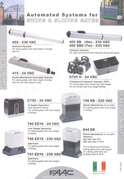 FAAC Swing and Sliding Motor. FAAC Automatic Gate and Barrier System Singapore Supplier, Supply, Supplies, Installation | TMA Technology System Pte Ltd