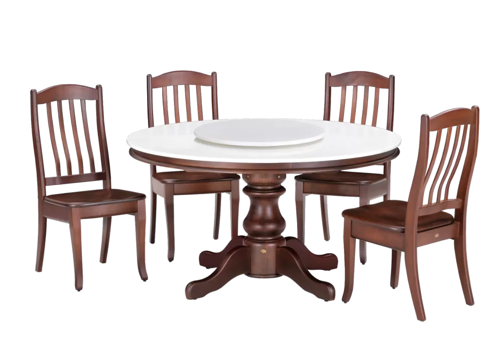 N808MTL Marble Frame Dining Table & 868W Solid Wooden Seat Dining Chair