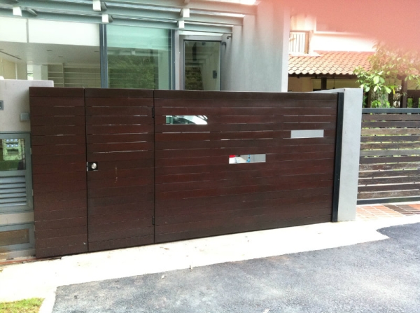 Main Sliding Gate Chengai Wood Design. Main Gate and Fencing Singapore Supplier, Supply, Supplies, Installation | TMA Technology System Pte Ltd