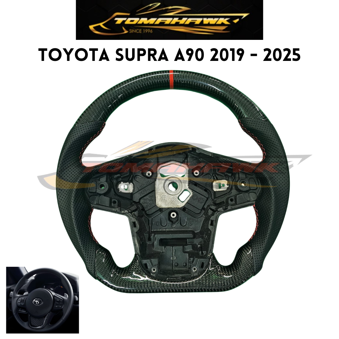 Toyota Supra A90 MK5 2019-2026 Real Carbon Fiber Sport Design Flat Bottom Steering Wheel