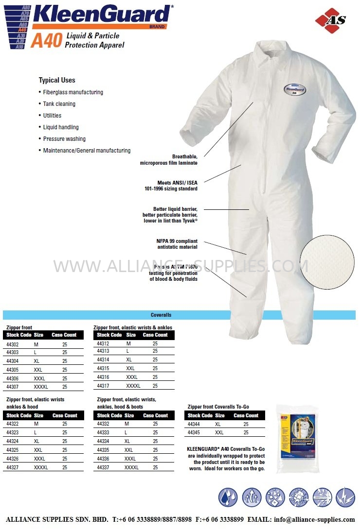 Kleenguard A40 Liquid & Particle Protection Apparel 16.16 Kimberly-Clark  16.PERSONAL PROTECTIVE EQUIPMENT Supplier, Supply,