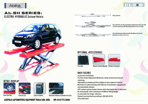 AB - SH Series: Electro - Hydraulic Scissor Hoists Abilita Italy ʽ   Supply Supplier Suppliers | Acefield Automotive Equipment Tools Sdn Bhd