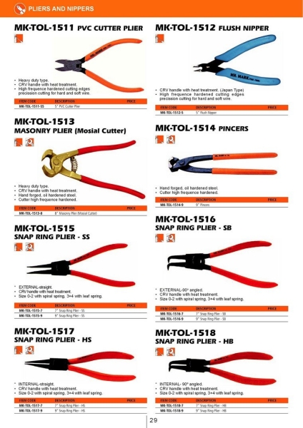 03 Pliers and Nippers MR.MARK Tools Johor Bahru (JB), Masai, Pasir Gudang Supply, Supplier, Supplies | Standard Bolts & Tools Sdn Bhd