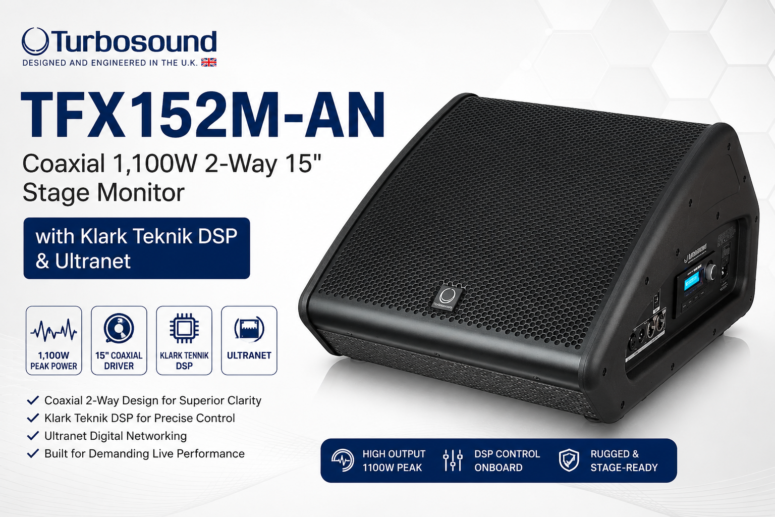Turbosound TFX152M-AN – Monitor Pentas Koaksial 2-Hala 15" 1100W dengan Teknologi Klark Teknik DSP & Ultranet