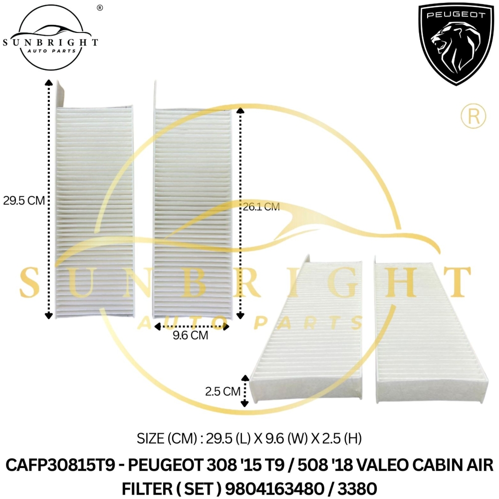 CAFP30815T9 - PEUGEOT 308 '15 T9 / 508 '18 VALEO CABIN AIR FILTER ( SET ) 9804163480 / 3380