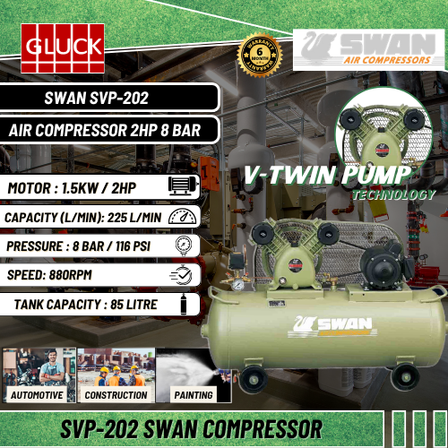 SVP-202 SWAN 2HP 85L AIR COMPRESSOR C/W MOTOR SVP202